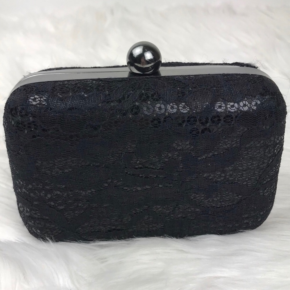 Bebe Hardshell Lace Sequin Chain Clutch Purse